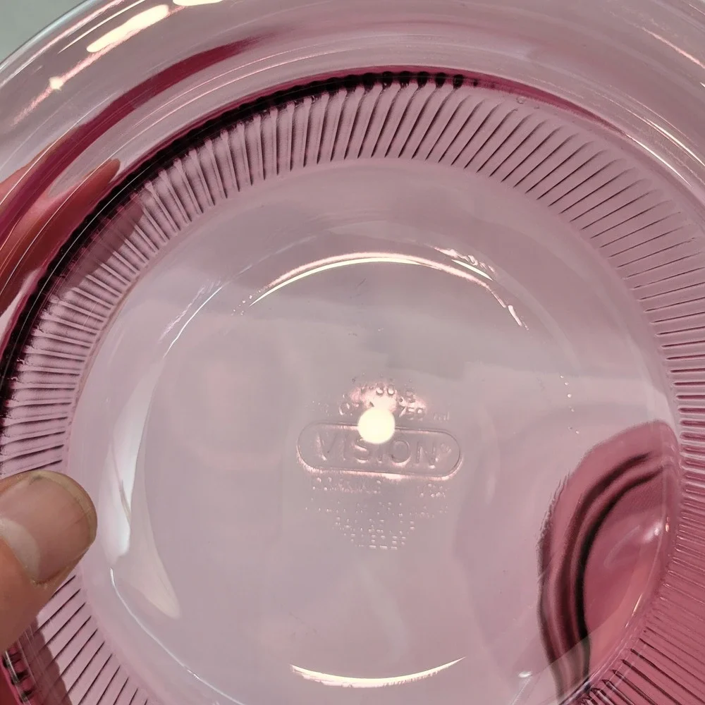Lot of 2 Corning Vision Casserole Dish V-30-B Cranberry Glass 24oz Ribbed Round